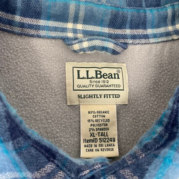L.L. Bean Mens XL Tall Blue Plaid Long Sleeve Button Up Fleeced Lined Shirt - Picture 2 of 5